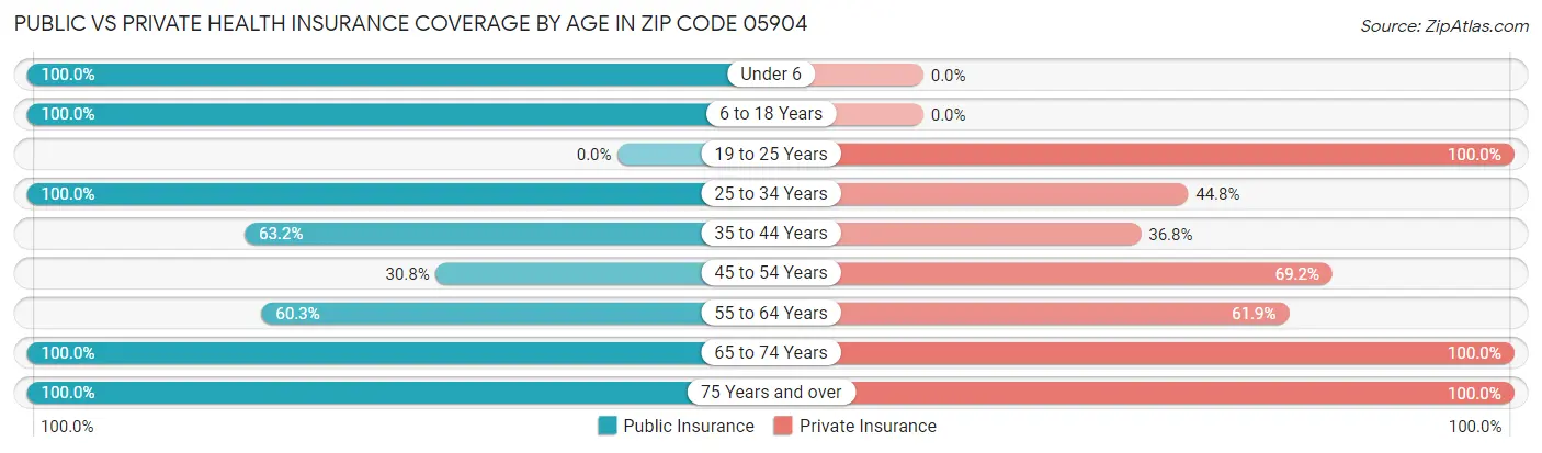 Public vs Private Health Insurance Coverage by Age in Zip Code 05904