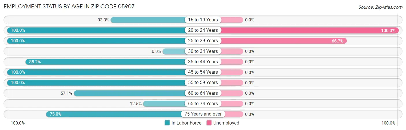 Employment Status by Age in Zip Code 05907