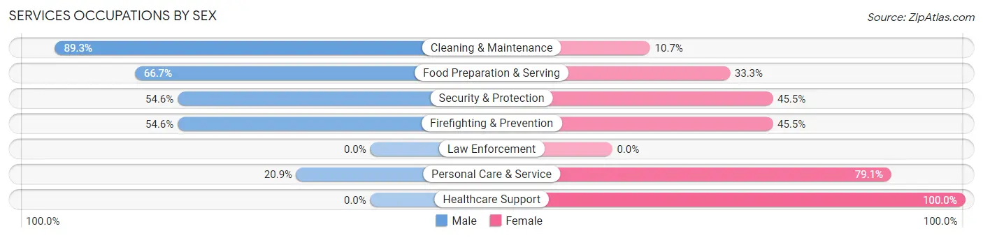 Services Occupations by Sex in Zip Code 06058