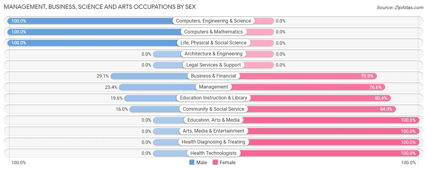 Management, Business, Science and Arts Occupations by Sex in Zip Code 06269