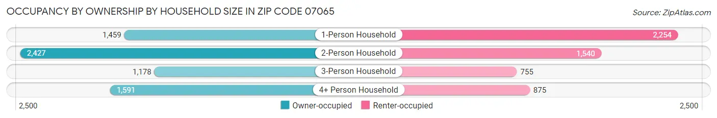 Occupancy by Ownership by Household Size in Zip Code 07065