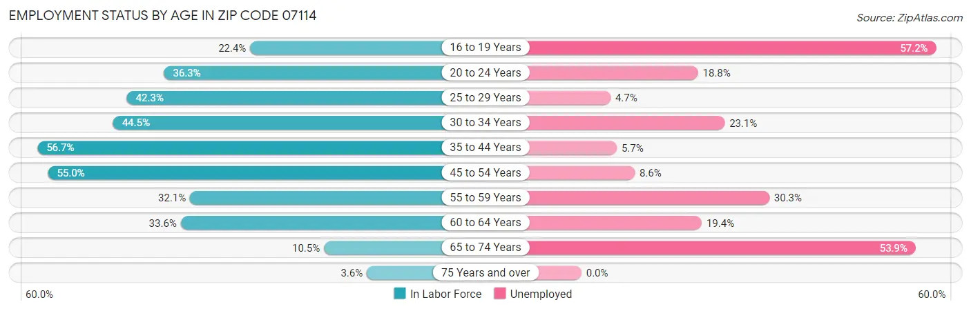 Employment Status by Age in Zip Code 07114