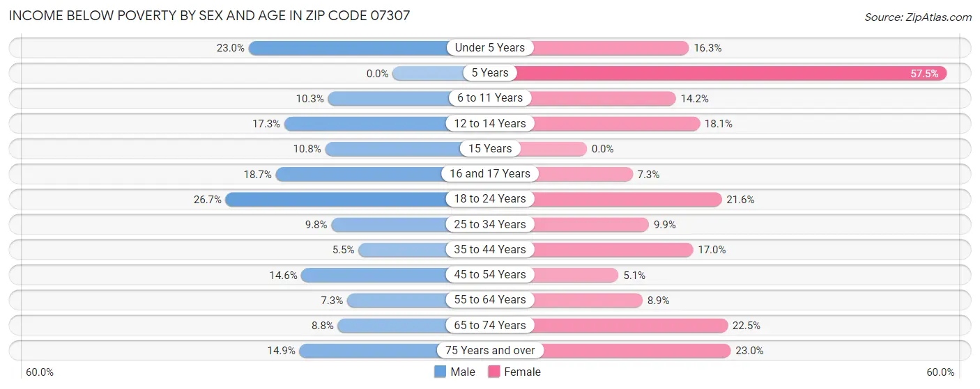 Income Below Poverty by Sex and Age in Zip Code 07307