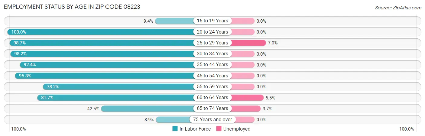 Employment Status by Age in Zip Code 08223