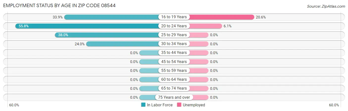 Employment Status by Age in Zip Code 08544