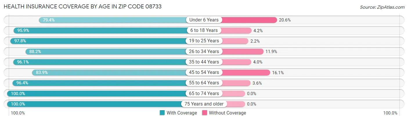Health Insurance Coverage by Age in Zip Code 08733