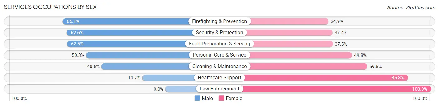 Services Occupations by Sex in Zip Code 10035