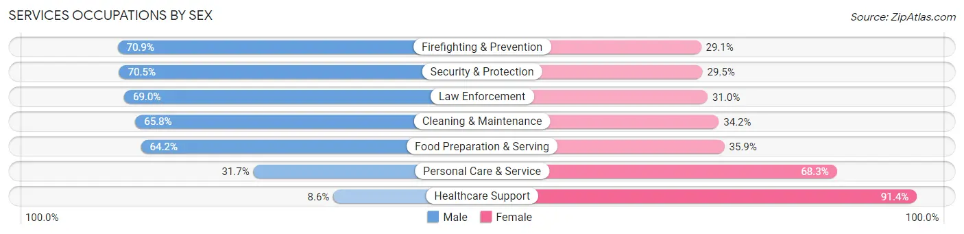 Services Occupations by Sex in Zip Code 10458