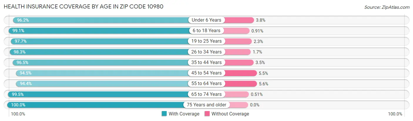 Health Insurance Coverage by Age in Zip Code 10980