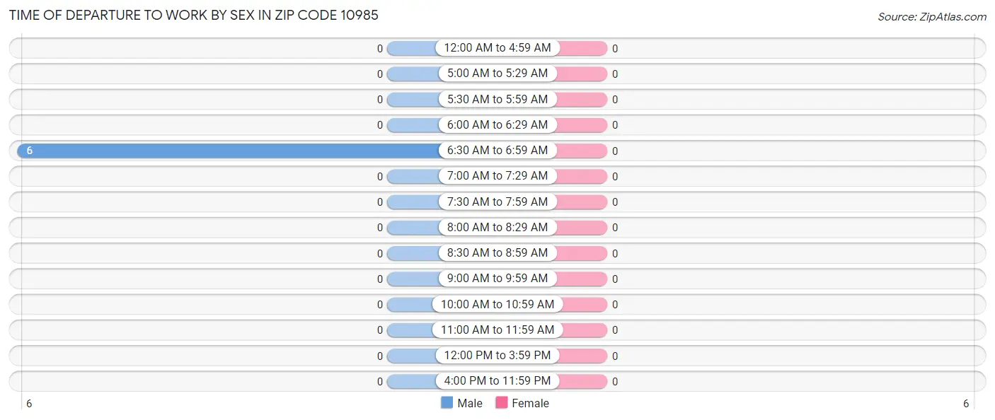 Time of Departure to Work by Sex in Zip Code 10985