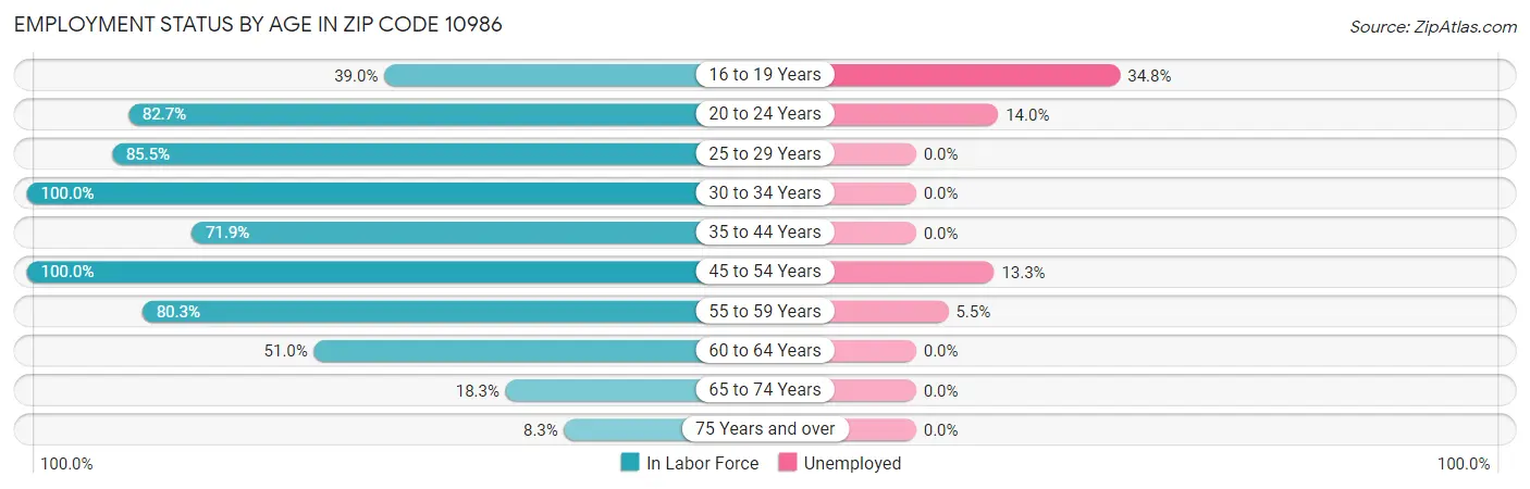 Employment Status by Age in Zip Code 10986