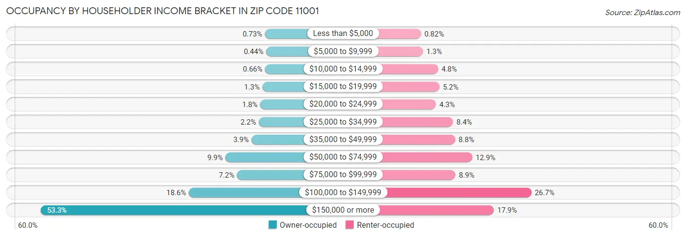 Occupancy by Householder Income Bracket in Zip Code 11001