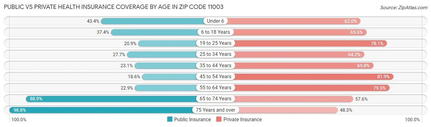 Public vs Private Health Insurance Coverage by Age in Zip Code 11003