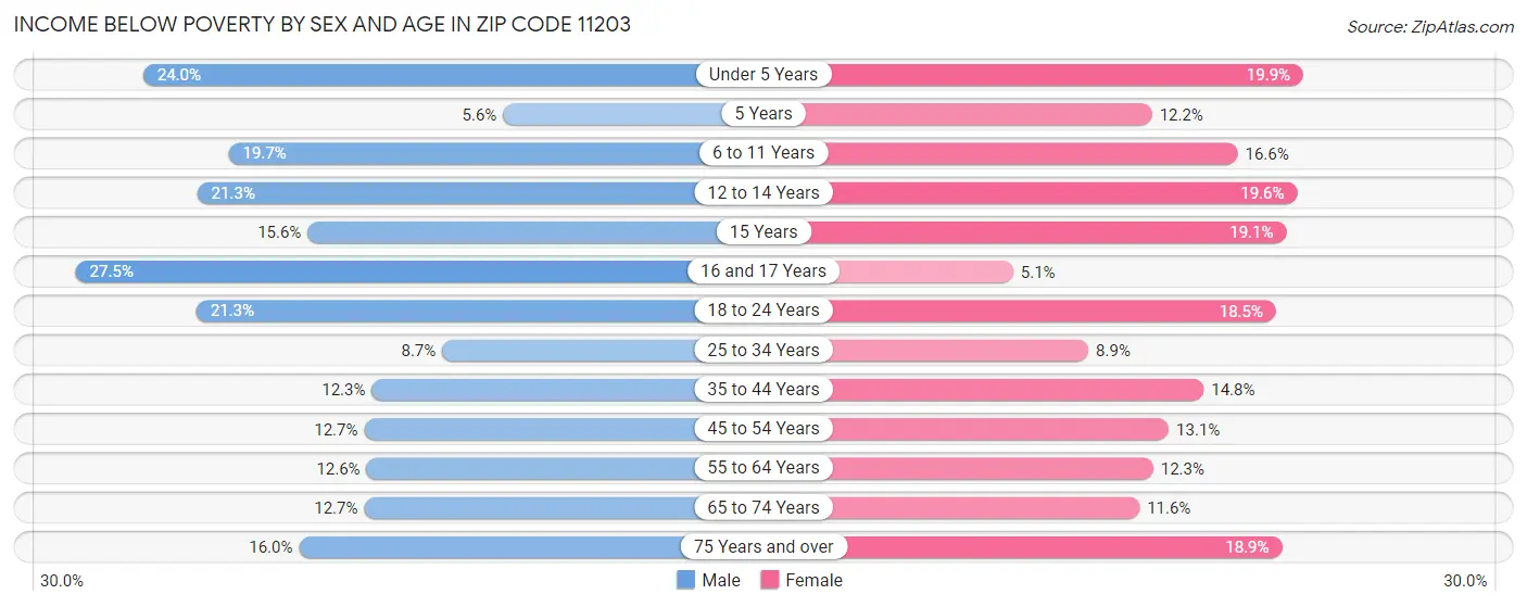Income Below Poverty by Sex and Age in Zip Code 11203