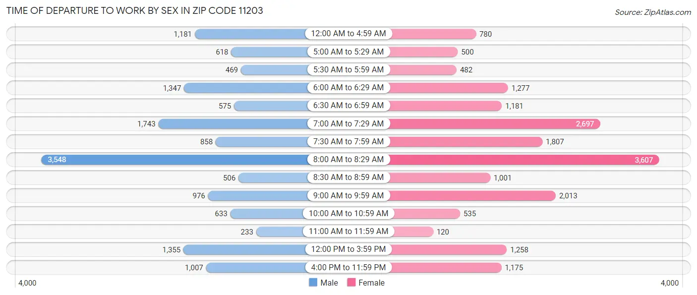 Time of Departure to Work by Sex in Zip Code 11203