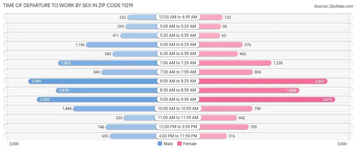 Time of Departure to Work by Sex in Zip Code 11219