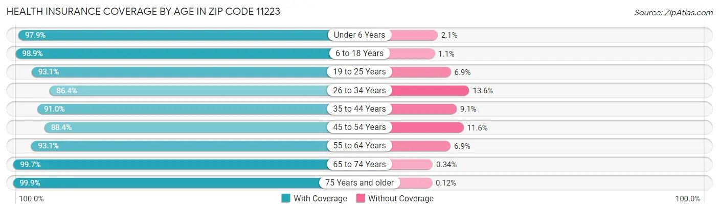 Health Insurance Coverage by Age in Zip Code 11223