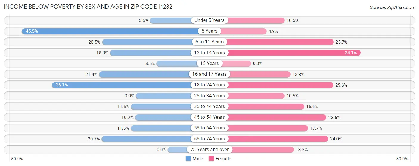 Income Below Poverty by Sex and Age in Zip Code 11232
