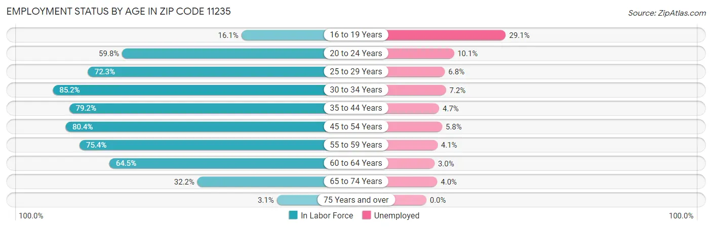 Employment Status by Age in Zip Code 11235
