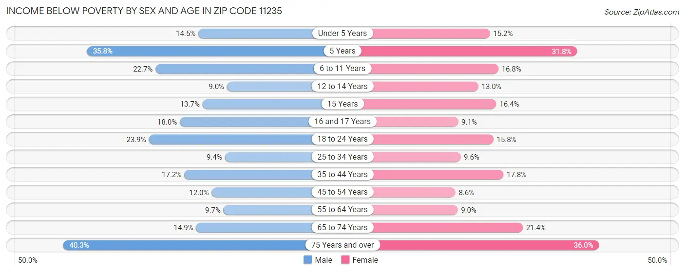 Income Below Poverty by Sex and Age in Zip Code 11235