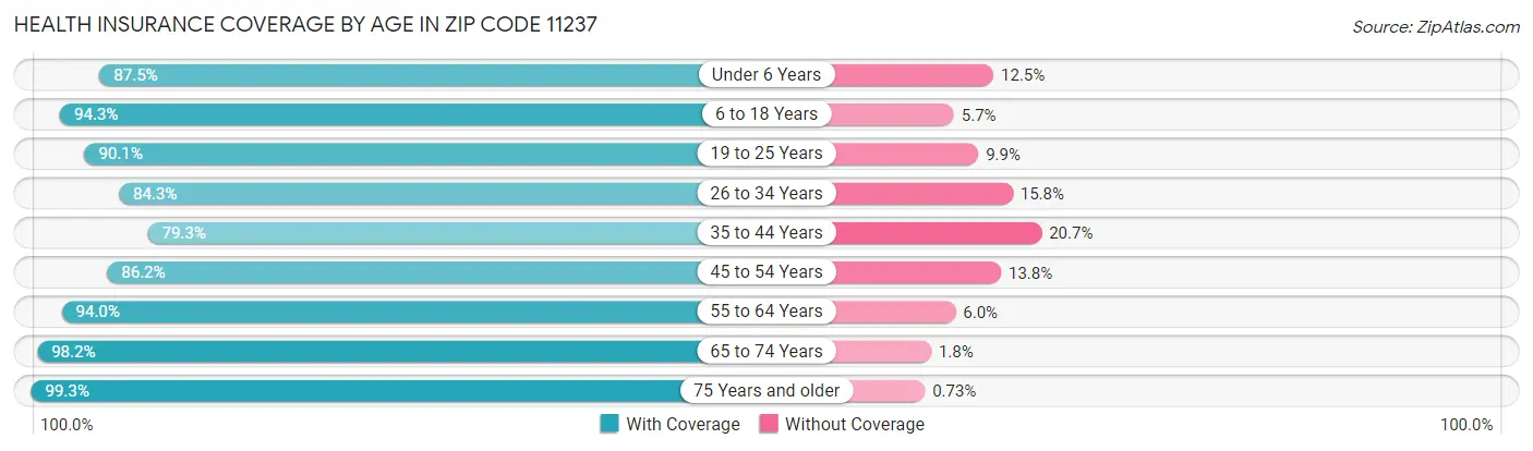 Health Insurance Coverage by Age in Zip Code 11237