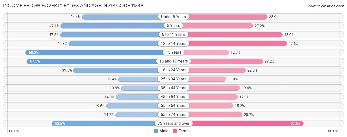 Income Below Poverty by Sex and Age in Zip Code 11249