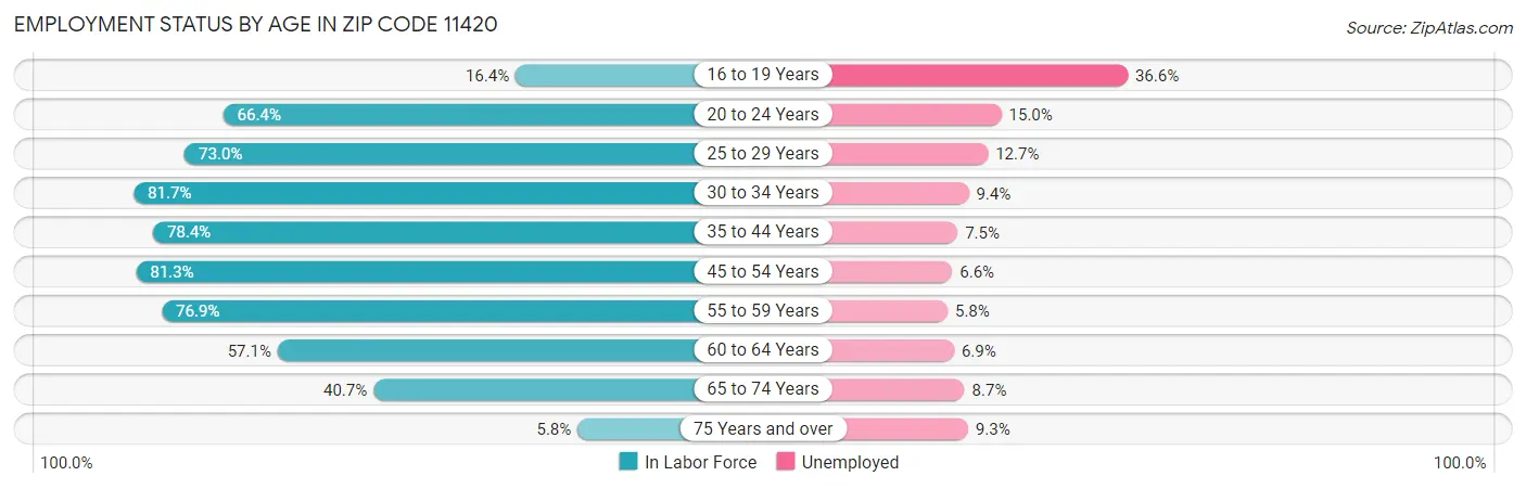 Employment Status by Age in Zip Code 11420
