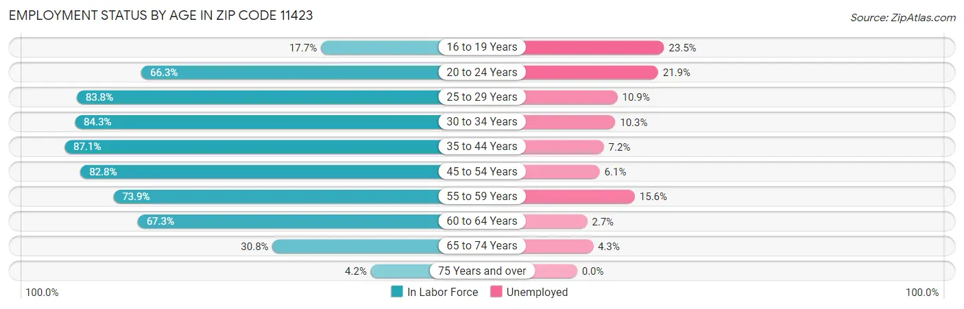 Employment Status by Age in Zip Code 11423
