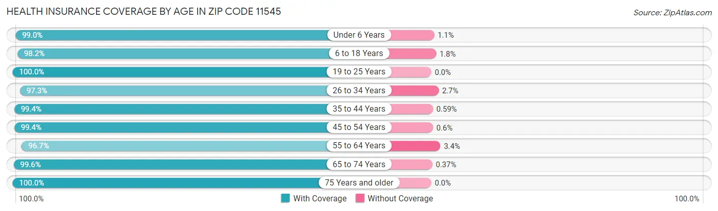 Health Insurance Coverage by Age in Zip Code 11545