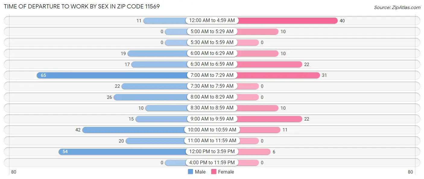 Time of Departure to Work by Sex in Zip Code 11569
