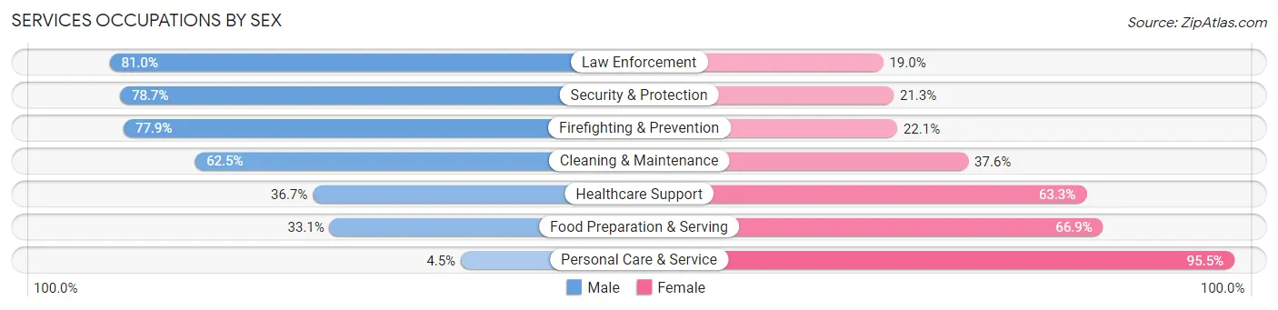 Services Occupations by Sex in Zip Code 11701