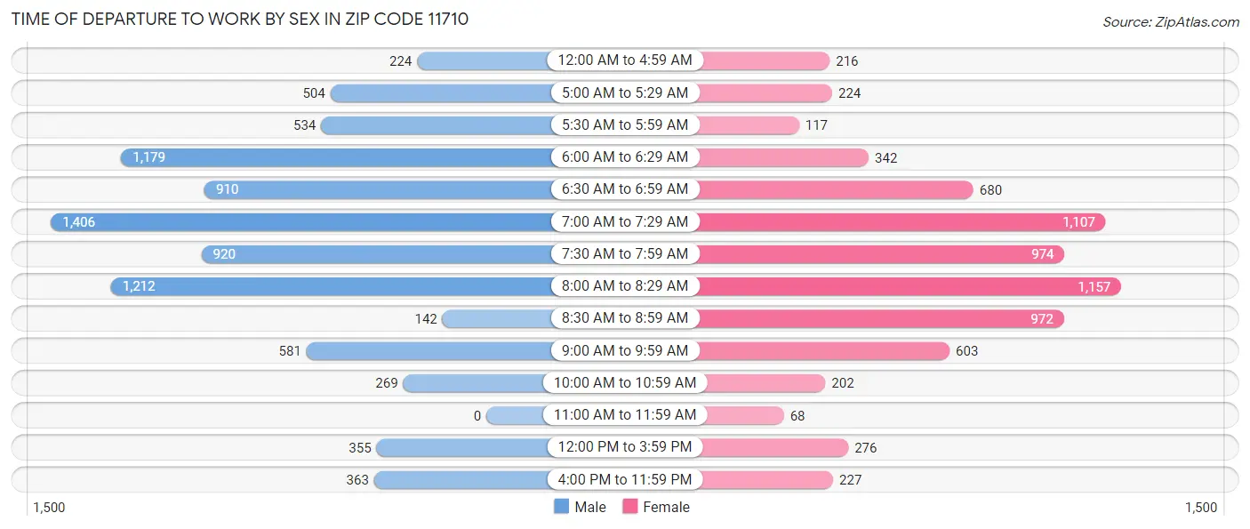 Time of Departure to Work by Sex in Zip Code 11710