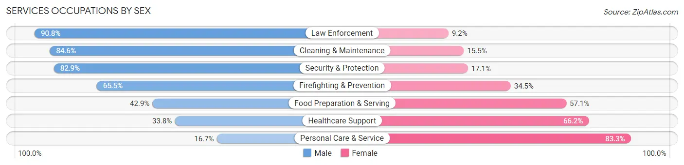 Services Occupations by Sex in Zip Code 11738