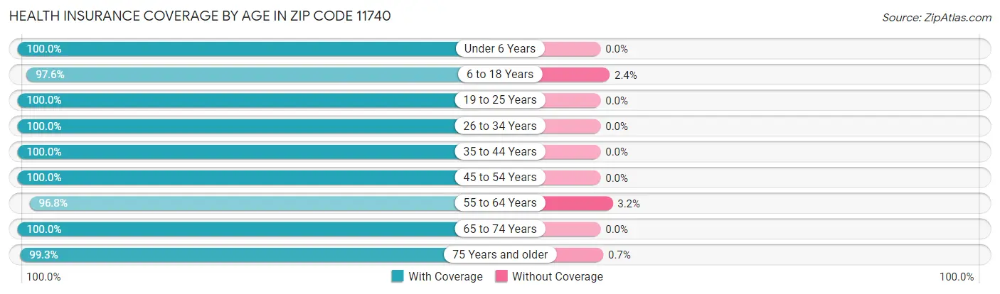 Health Insurance Coverage by Age in Zip Code 11740