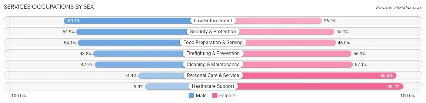 Services Occupations by Sex in Zip Code 11740