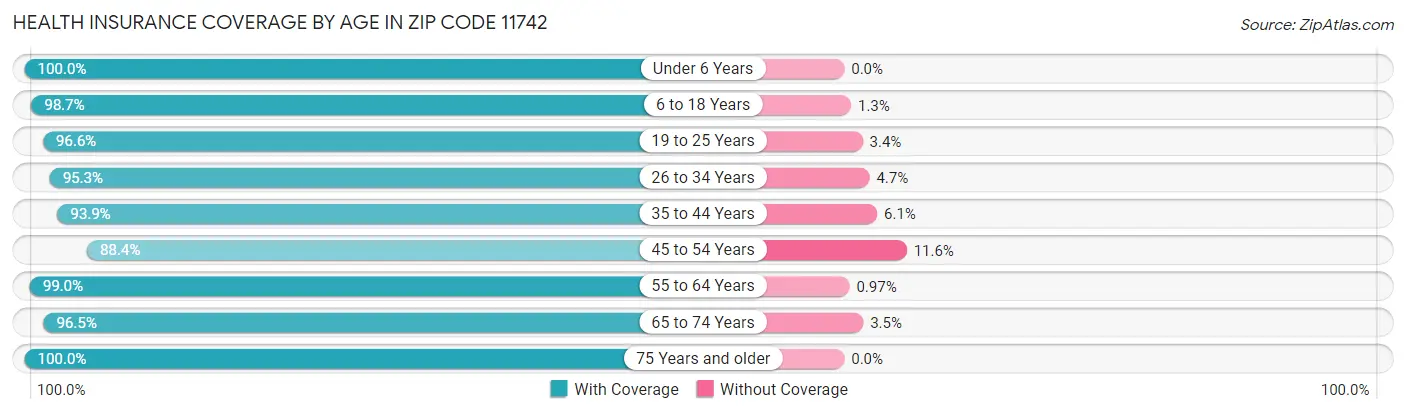 Health Insurance Coverage by Age in Zip Code 11742