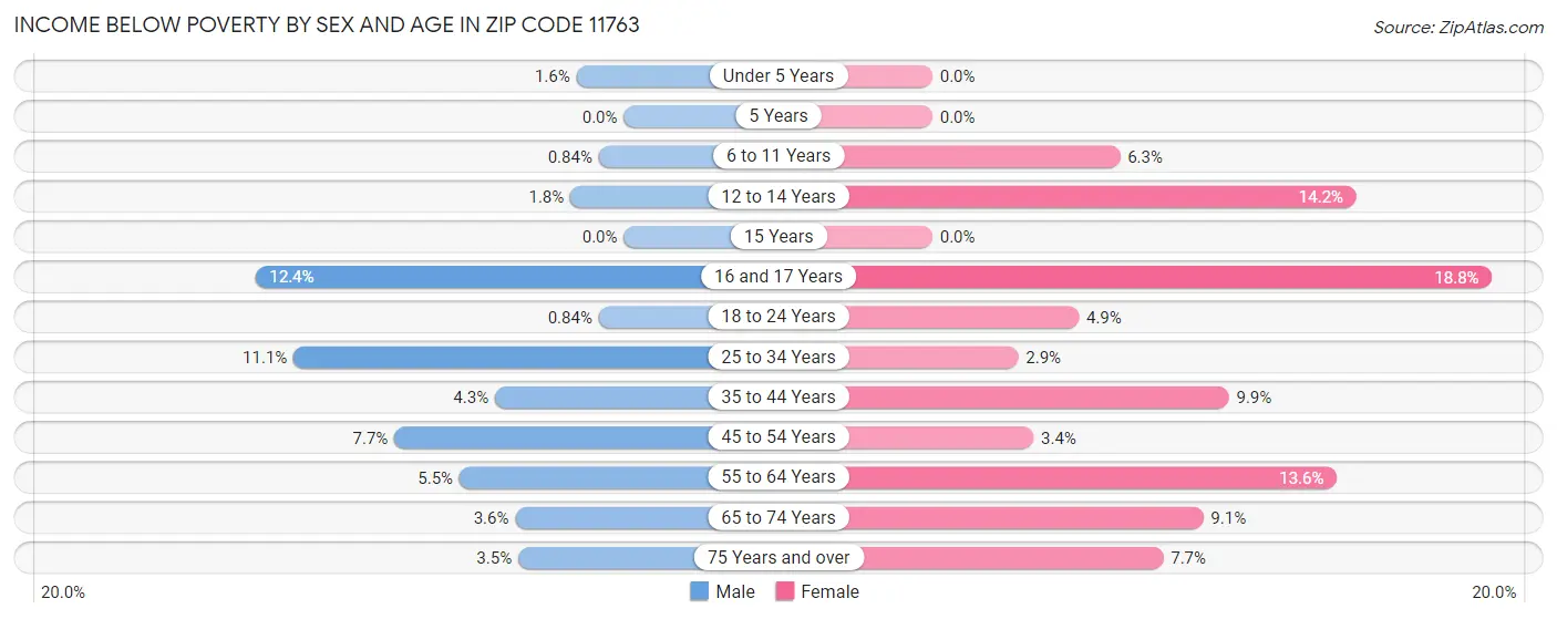Income Below Poverty by Sex and Age in Zip Code 11763
