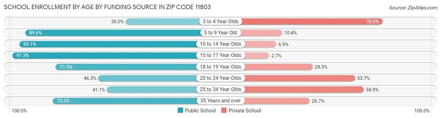 School Enrollment by Age by Funding Source in Zip Code 11803