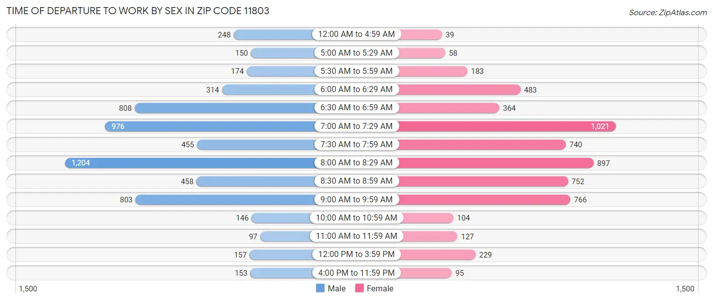 Time of Departure to Work by Sex in Zip Code 11803