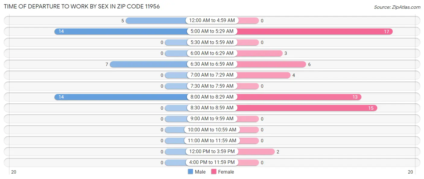 Time of Departure to Work by Sex in Zip Code 11956