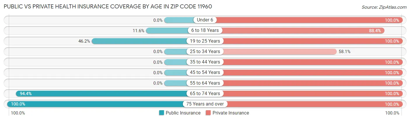 Public vs Private Health Insurance Coverage by Age in Zip Code 11960