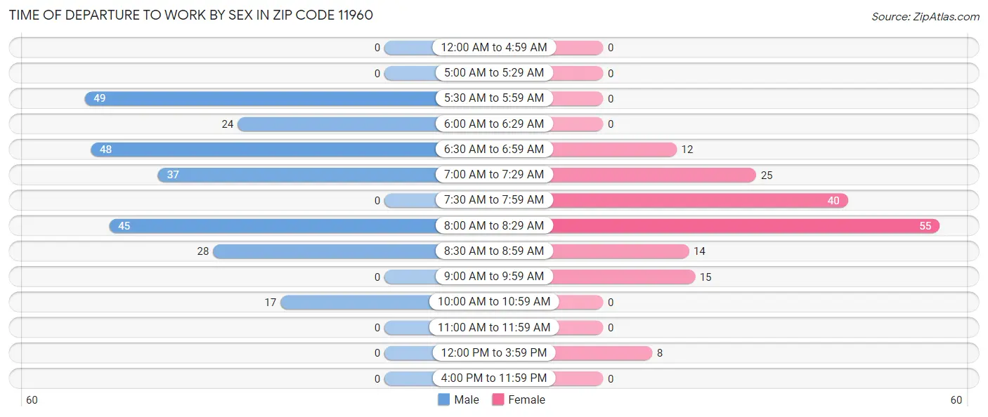 Time of Departure to Work by Sex in Zip Code 11960
