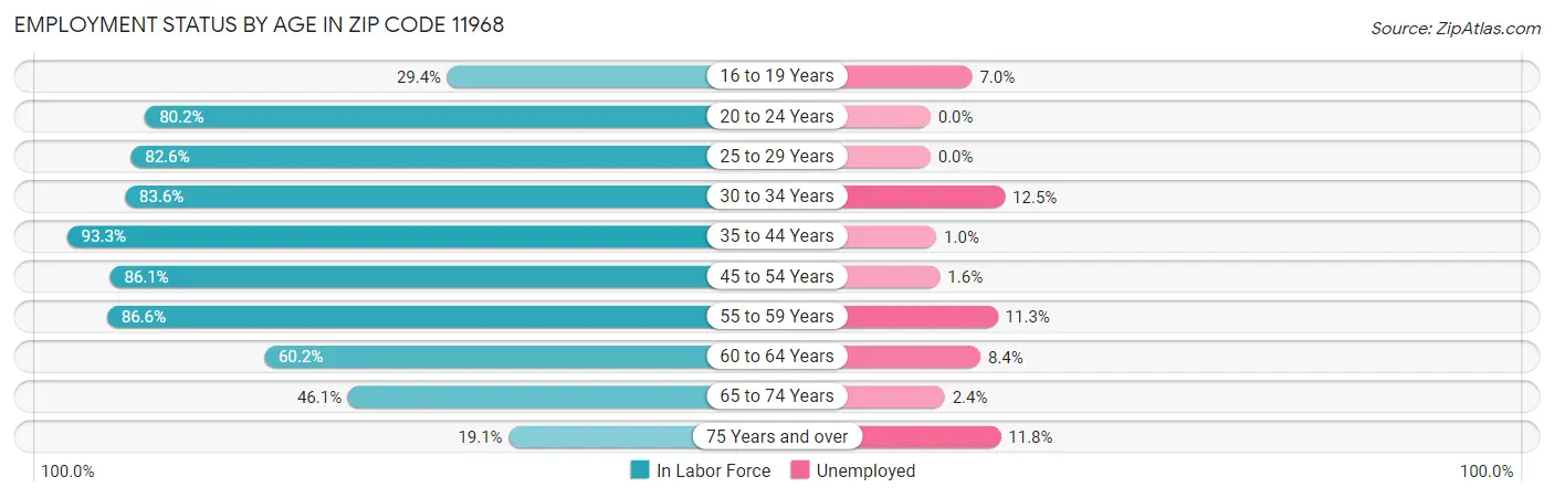 Employment Status by Age in Zip Code 11968