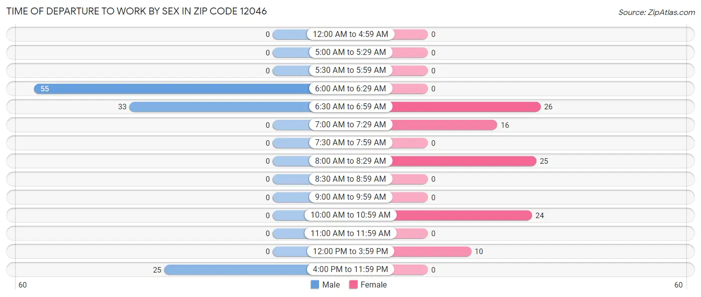 Time of Departure to Work by Sex in Zip Code 12046
