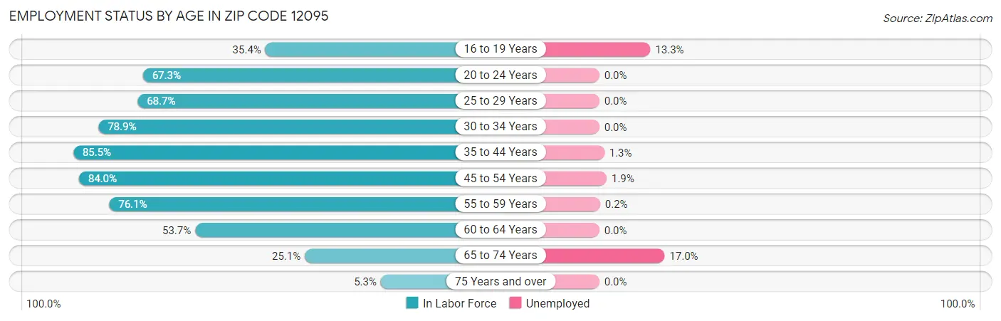 Employment Status by Age in Zip Code 12095