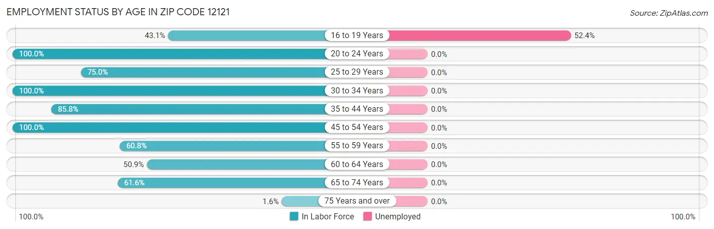 Employment Status by Age in Zip Code 12121