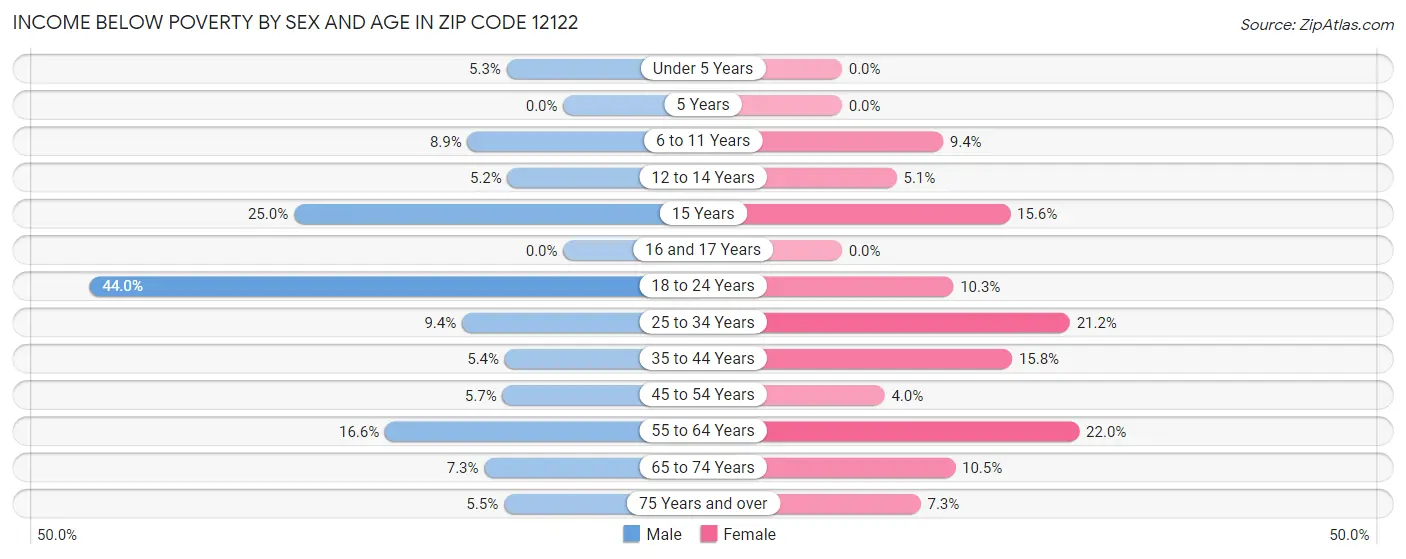 Income Below Poverty by Sex and Age in Zip Code 12122