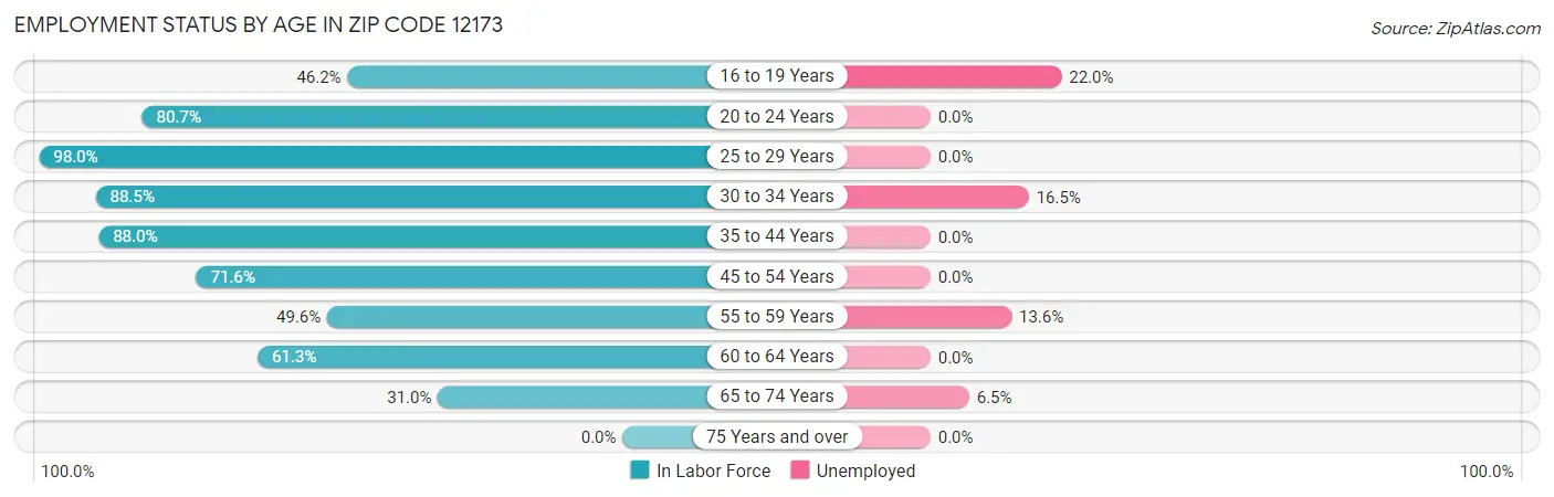 Employment Status by Age in Zip Code 12173