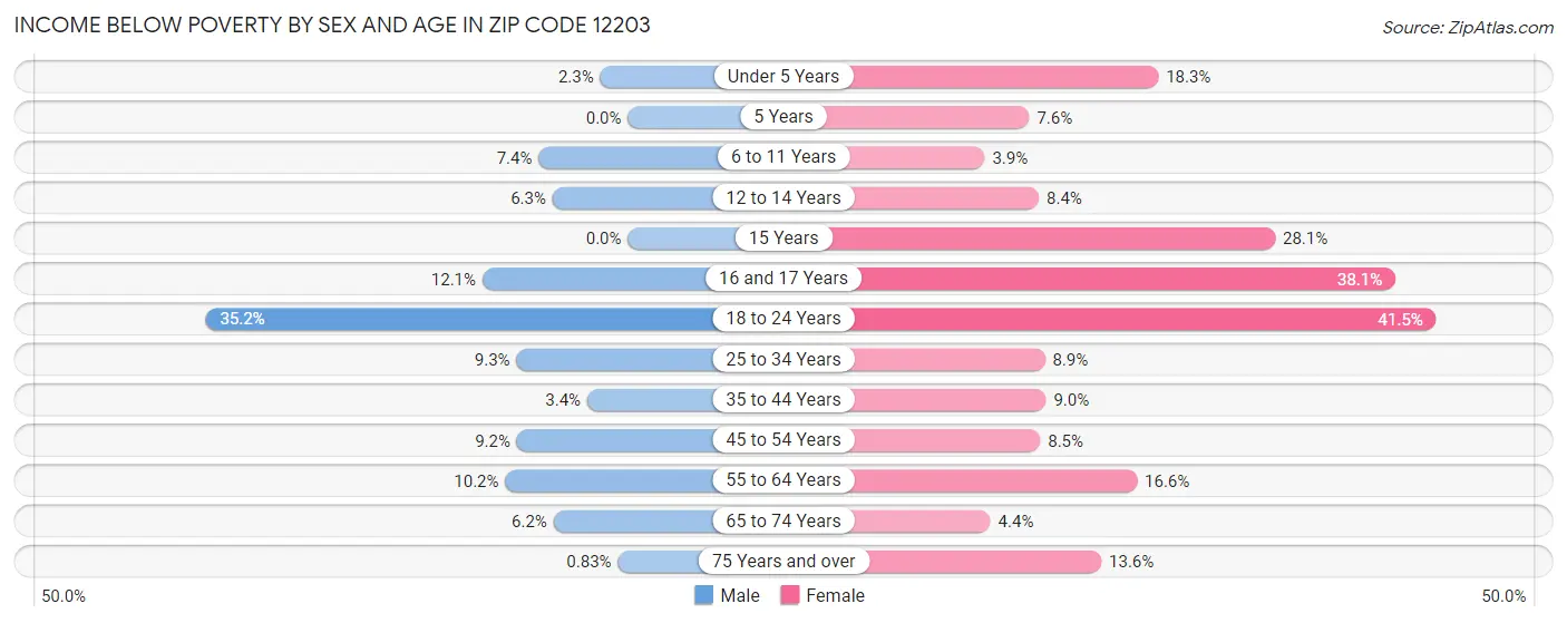 Income Below Poverty by Sex and Age in Zip Code 12203