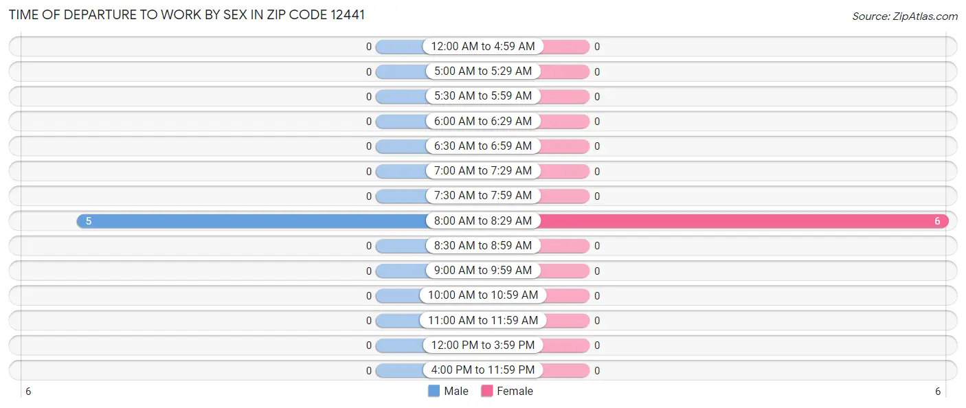 Time of Departure to Work by Sex in Zip Code 12441